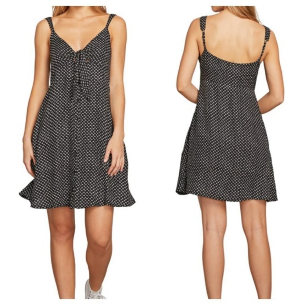 Volcum Tie Front Spaghetti Strap Dress Black& White Women's Dress sz S (4/6) EUC